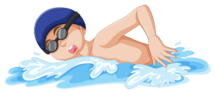 A cartoon of a child swimming in water

Description automatically generated