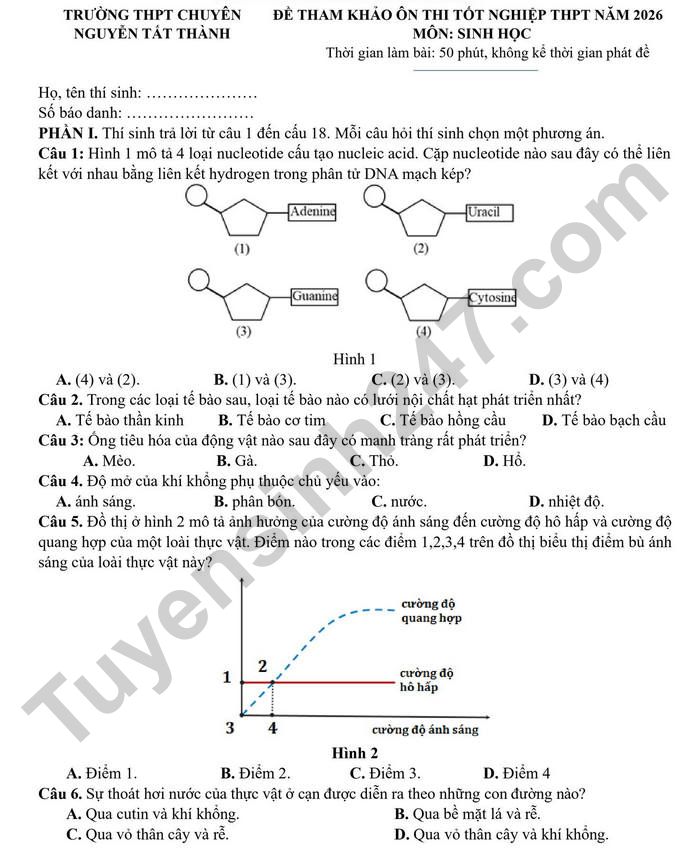 De on thi tot nghiep THPT 2026 mon Sinh - THPT Chuyen Nguyen Tat Thanh