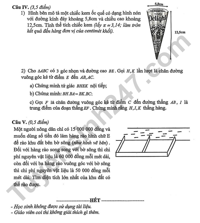 De thi hoc ki 2 Toan lop 9 THCS Be Van Dan 2026