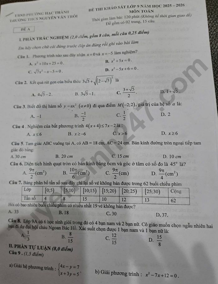 De thi thu vao lop 10 mon Toan - THCS Nguyen Van Troi 2026
