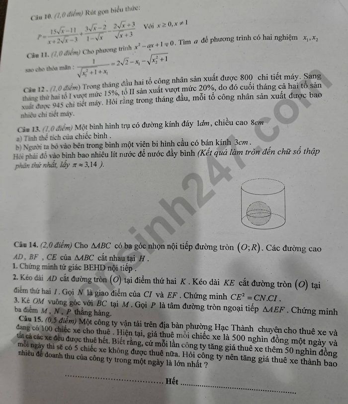 De thi thu vao lop 10 mon Toan - THCS Nguyen Van Troi 2026