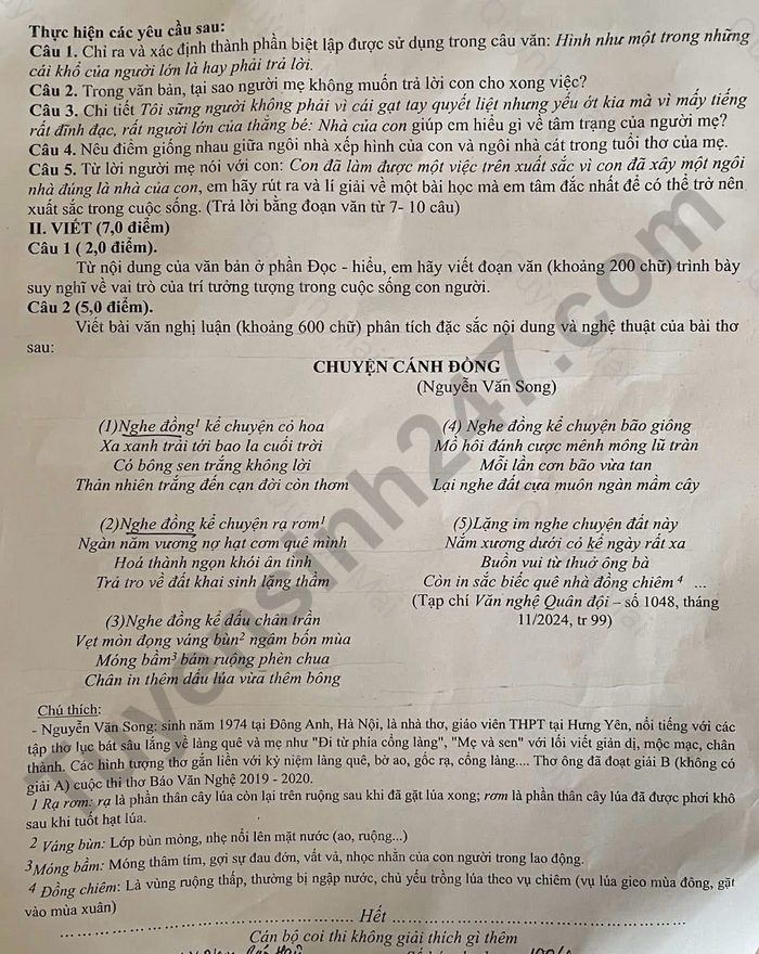 De thi thu mon Van vao lop 10 nam 2026 - THPT Chuyen Lam Son