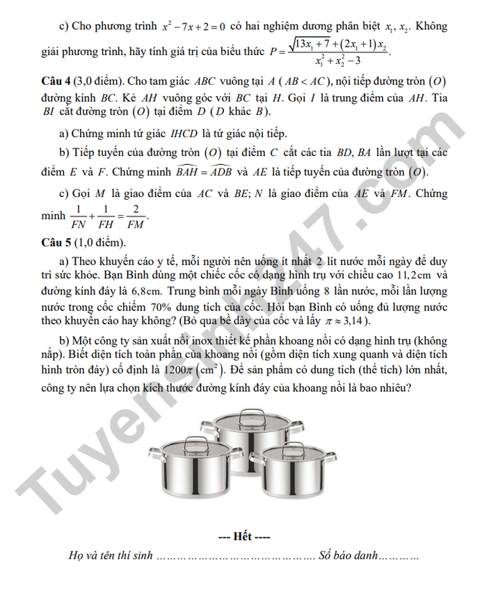 De thi thu mon Toan vao lop 10 lan 2 nam 2026 - THCS Hoa Hieu 2