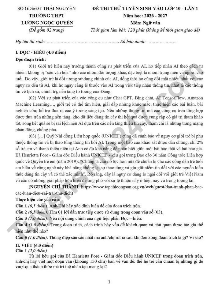 De thi thu vao lop 10 lan 1 mon Van 2026 - THPT Luong Ngoc Quyen (co dap an)