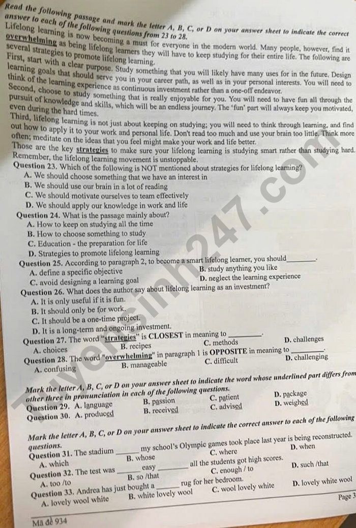 De thi thu vao lop 10 mon Anh 2026 - THCS Ngoc Lam