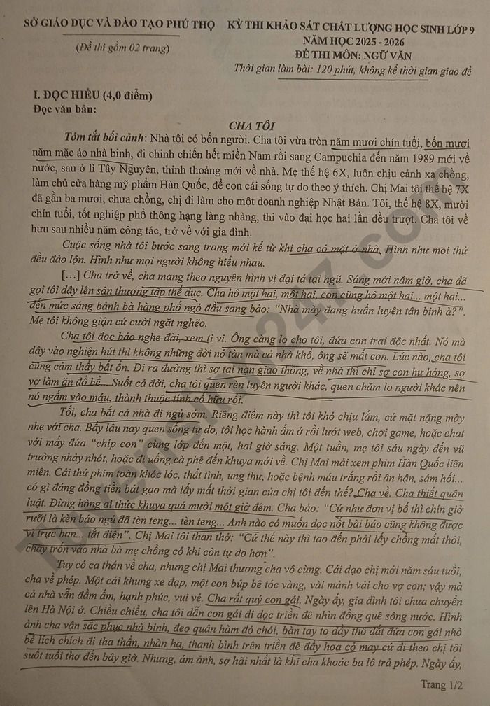 De thi thu vao lop 10 mon Van - Phu Tho 2026