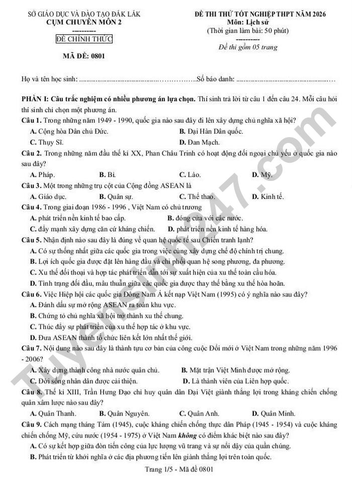 De thi thu mon Su tot nghiep THPT 2026 - Cum chuyen mon 2 Dak Lak