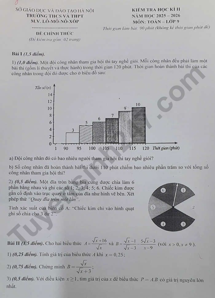 De thi hoc ki 2 mon Toan lop 9 THCS&THPT M.V. Lo-mo-no-xop 2026