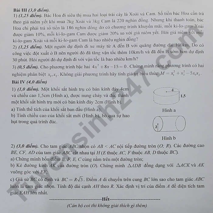 De thi hoc ki 2 mon Toan lop 9 THCS&THPT M.V. Lo-mo-no-xop 2026