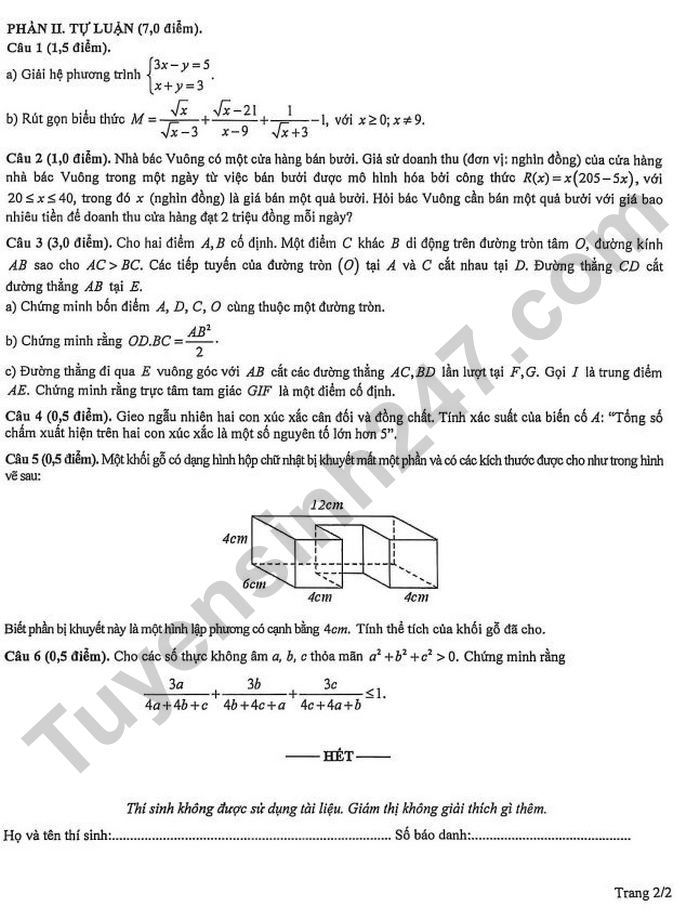 De thi thu vao lop 10 mon Toan 2026 - Phu Tho
