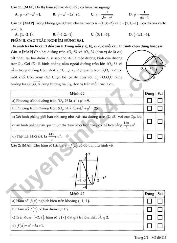 De thi thu tot nghiep THPT 2026 mon Toan - THPT Bai Chay lan 2
