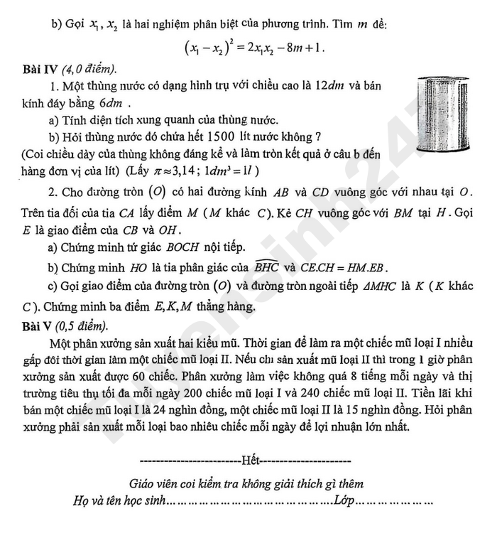 De thi cuoi ki 2 Toan lop 9 THCS Cau Dien 2026