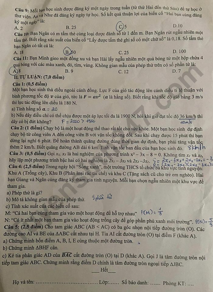 De thi hoc ki 2 nam 2026 THCS Phan Dinh Phung - mon Toan lop 9