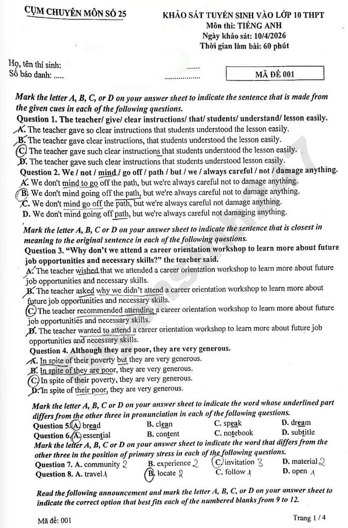 De thi thu mon Anh vao lop 10 nam 2026 - Cum chuyen mon 25 HN