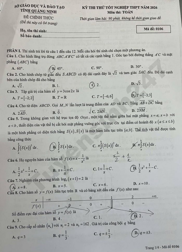 De thi thu tot nghiep THPT 2026 mon Toan - So GD Quang Ninh