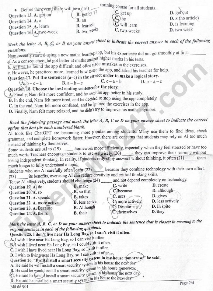 De thi hoc ki 2 lop 9 mon Anh - THCS Trung Vuong 2026