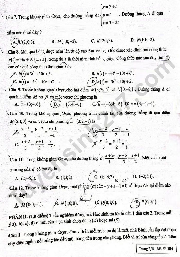 De thi cuoi ki 2 lop 12 mon Toan 2026 - THPT Tran Phu