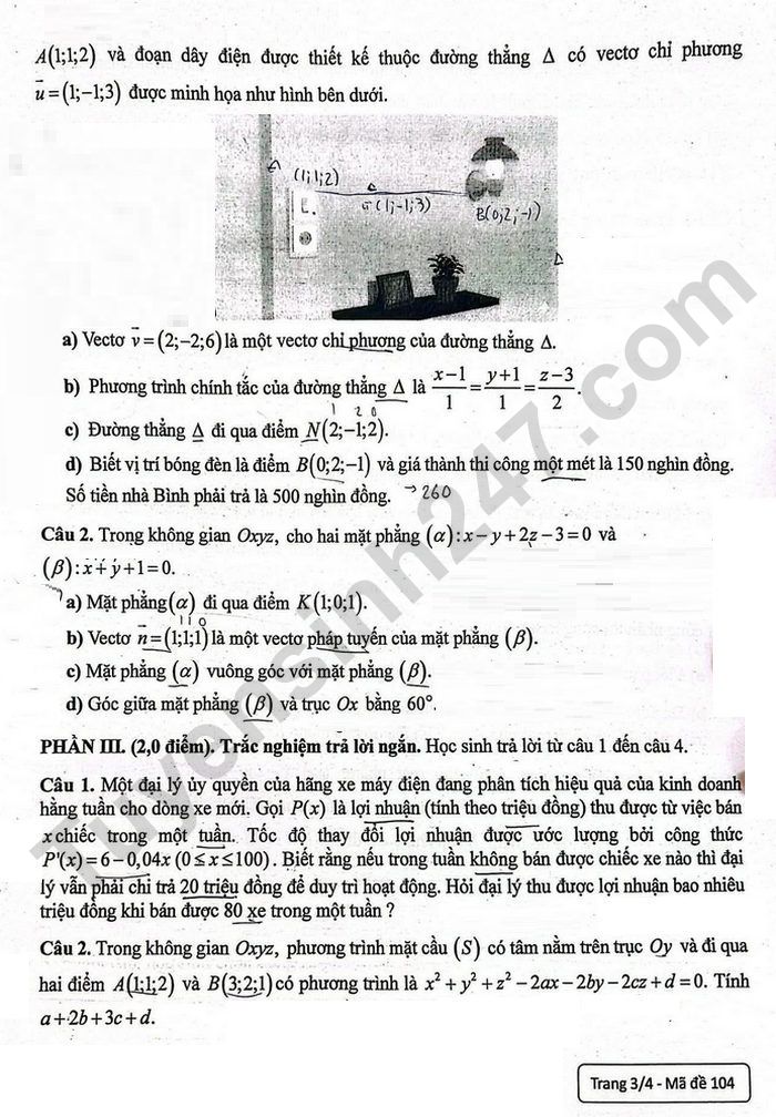 De thi cuoi ki 2 lop 12 mon Toan 2026 - THPT Tran Phu