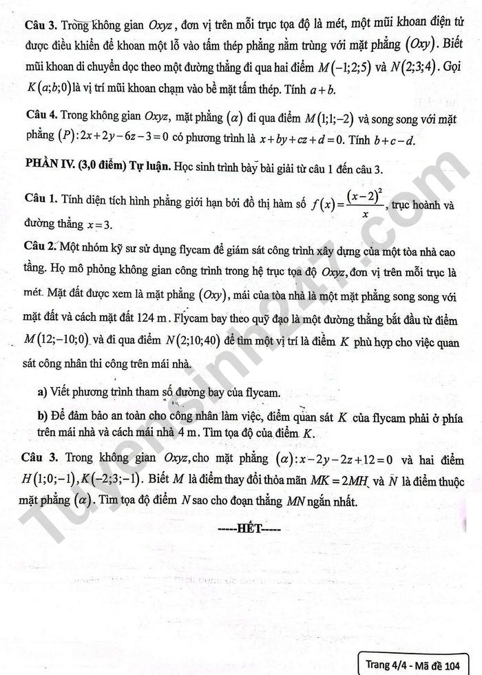 De thi cuoi ki 2 lop 12 mon Toan 2026 - THPT Tran Phu