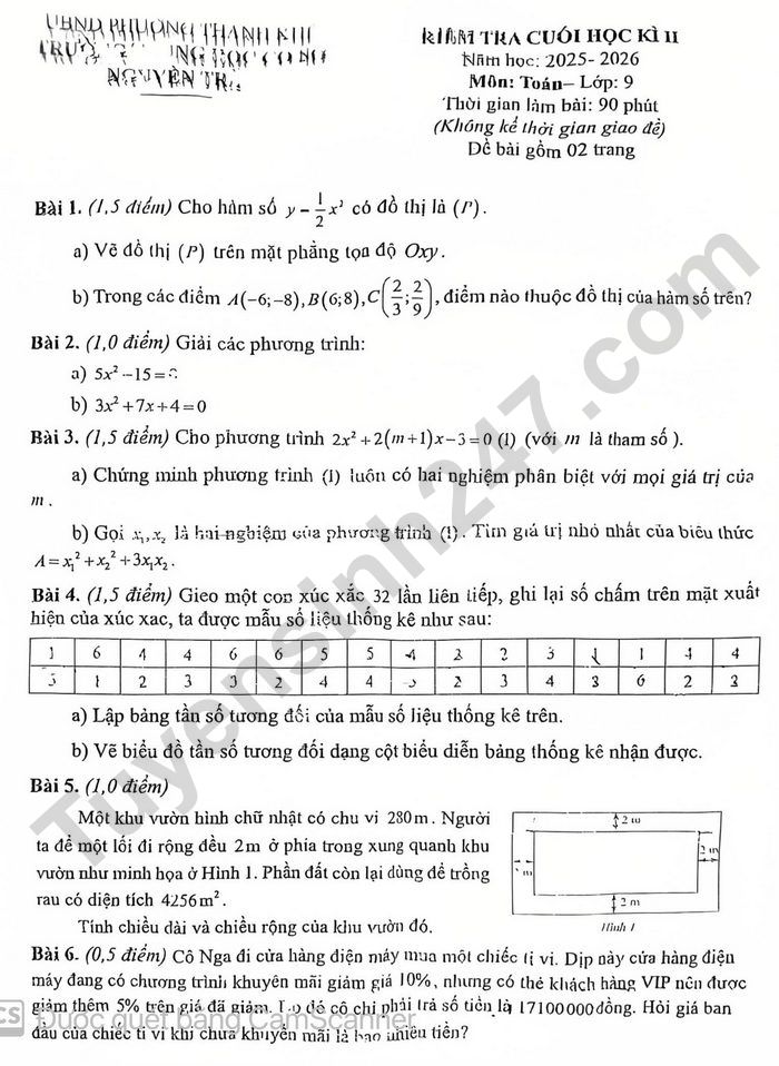 De thi hoc ki 2 mon Toan 9 THCS Nguyen Trai 2026