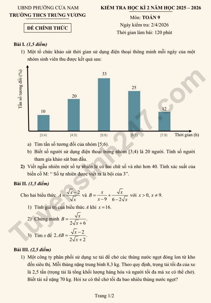 De thi hoc ki 2 mon Toan 9 THCS Trung Vuong 2026