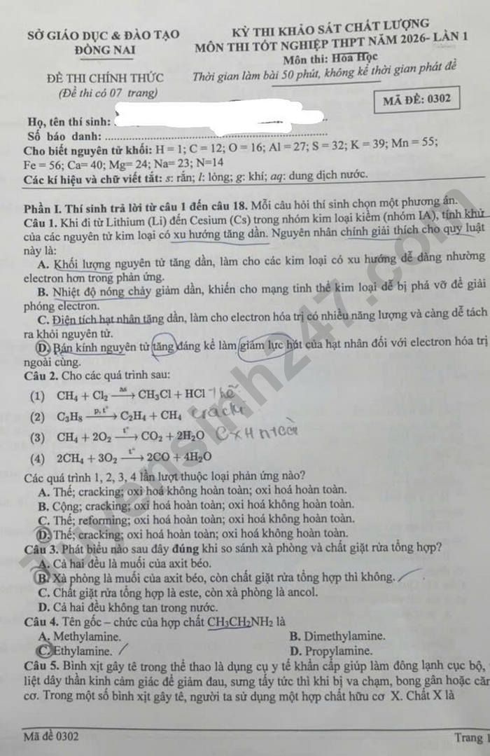 De thi thu tot nghiep THPT mon Hoa 2026 - So GD Dong Nai (lan 1)