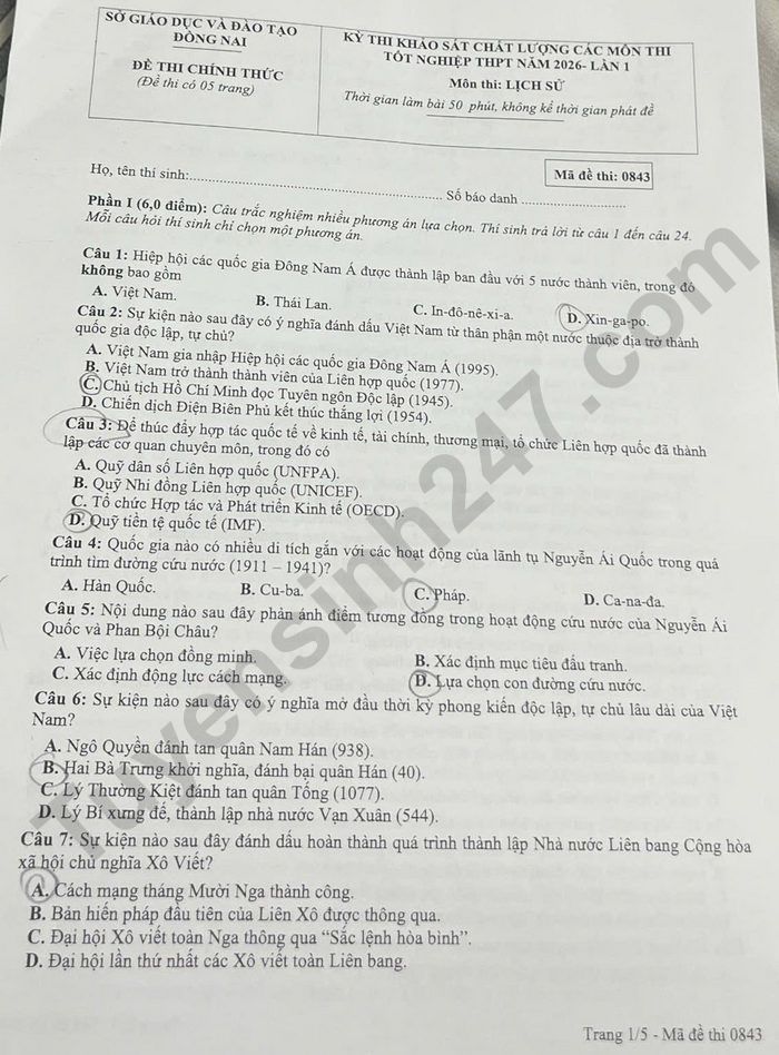 De thi thu TN THPT nam 2026 mon Su - So GD Dong Nai