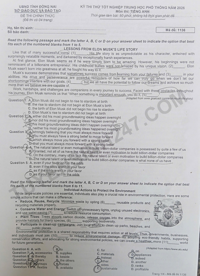 De thi thu tot nghiep THPT 2026 mon Anh - So GD Dong Nai