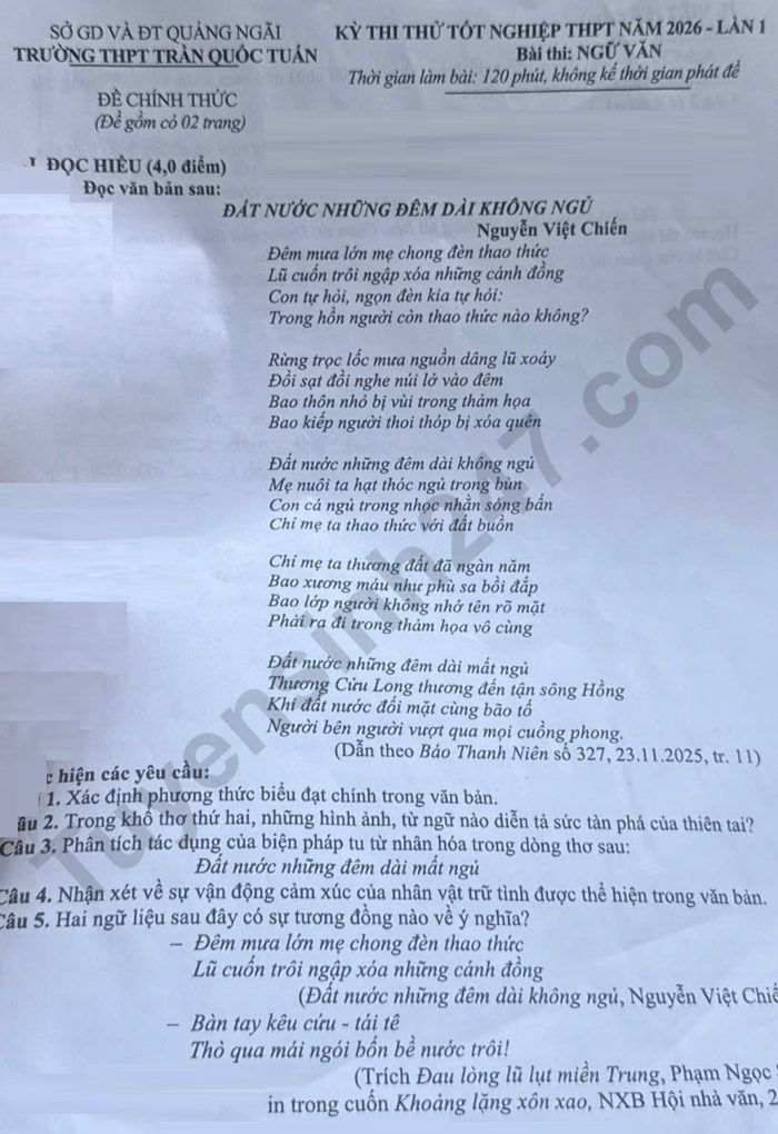 De thi thu TN THPT 2026 lan 1 mon Van - THPT Tran Quoc Tuan