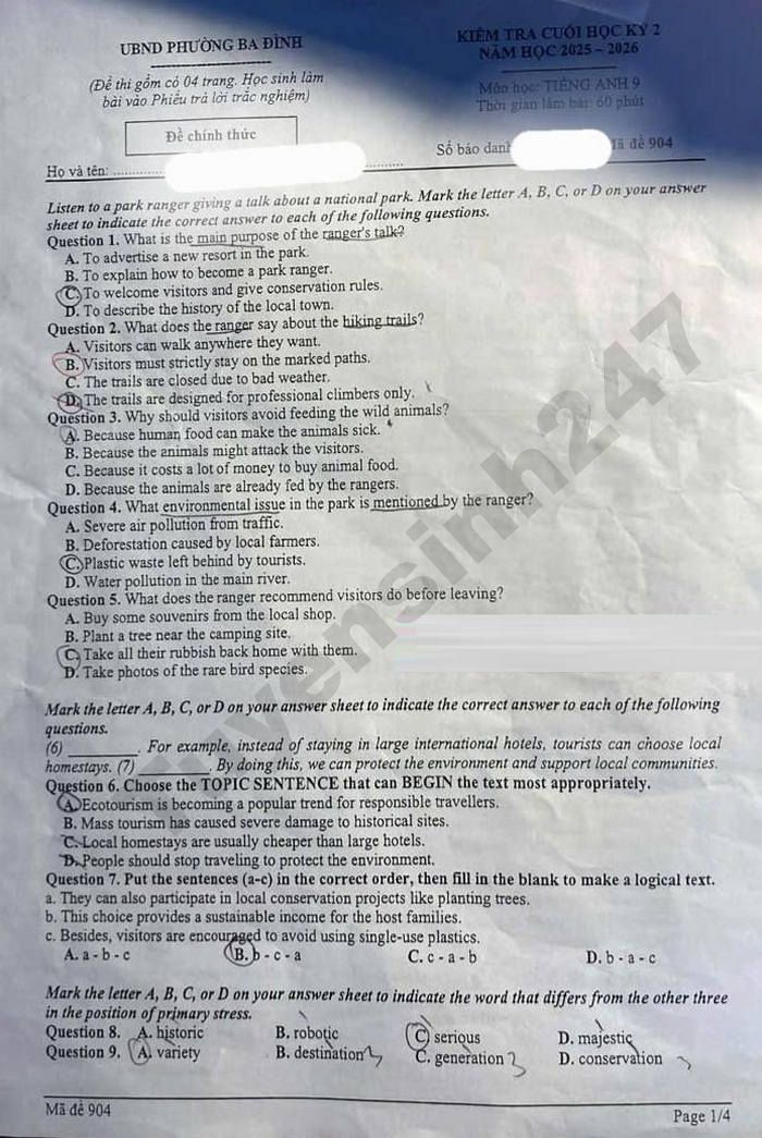 De thi hoc ki 2 nam 2026 mon Anh lop 9 - Phuong Ba Dinh