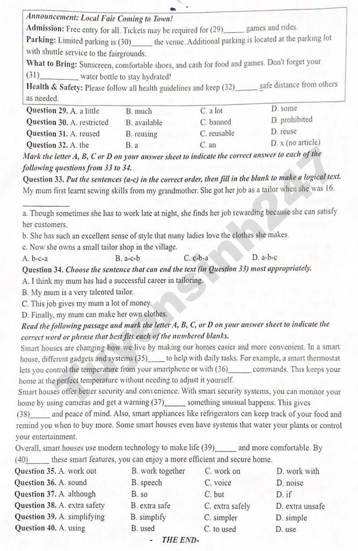 De thi cuoi ki 2 lop 9 mon Anh - THCS Quang Trung 2026