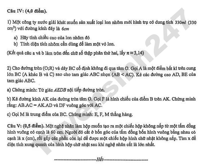 De thi cuoi ki 2 lop 9 mon Toan 2026 - THCS Thang Long