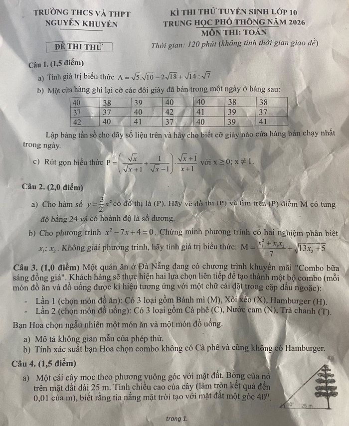 De thi thu vao lop 10 nam 2026 mon Toan - THCS va THPT Nguyen Khuyen