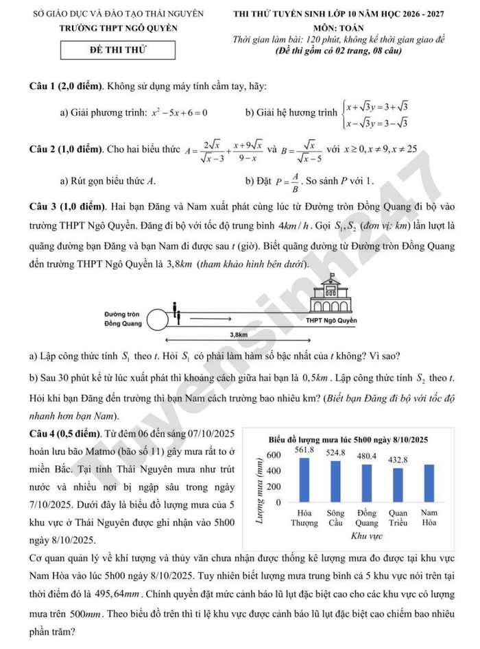 De thi thu vao lop 10 mon Toan 2026 - THPT Ngo Quyen co dap an