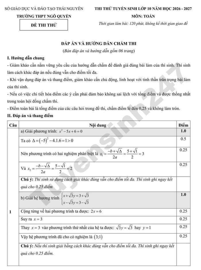 De thi thu vao lop 10 mon Toan 2026 - THPT Ngo Quyen co dap an