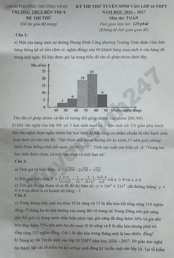 De thi thu vao lop 10 mon Toan 2026 - THCS Ben Thuy