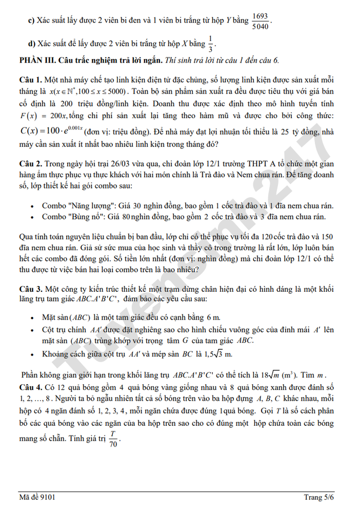 De thi thu TN THPT lan 1 nam 2026 mon Toan - THPT Chuyen Le Khiet