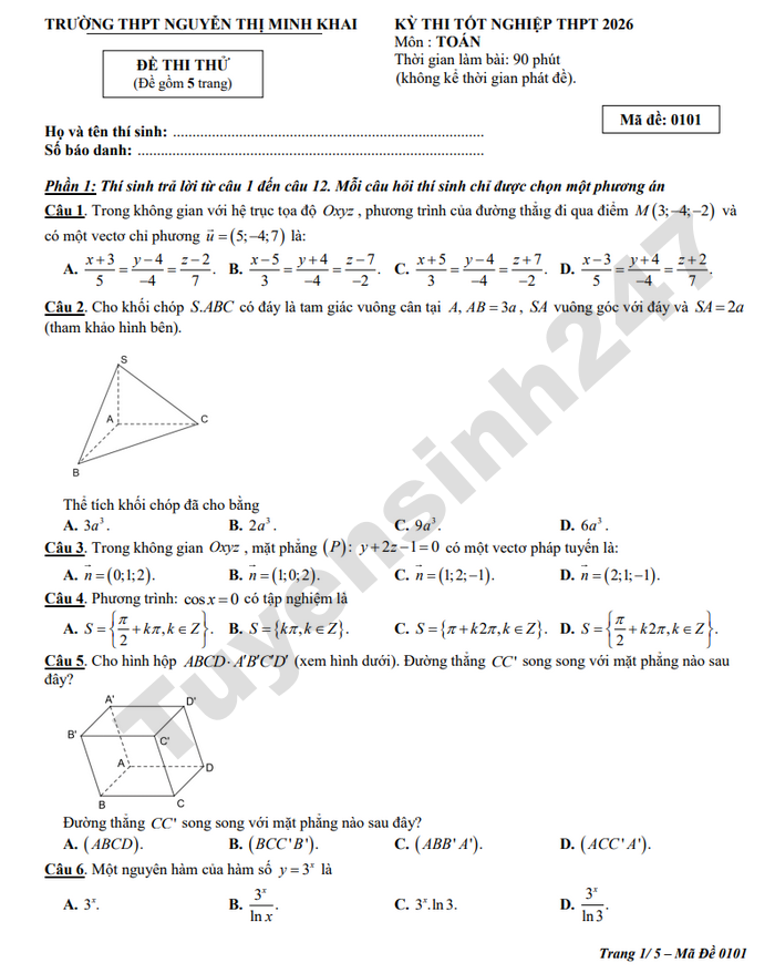De thi tot nghiep THPT 2026 mon Toan - THPT Nguyen Thi Minh Khai