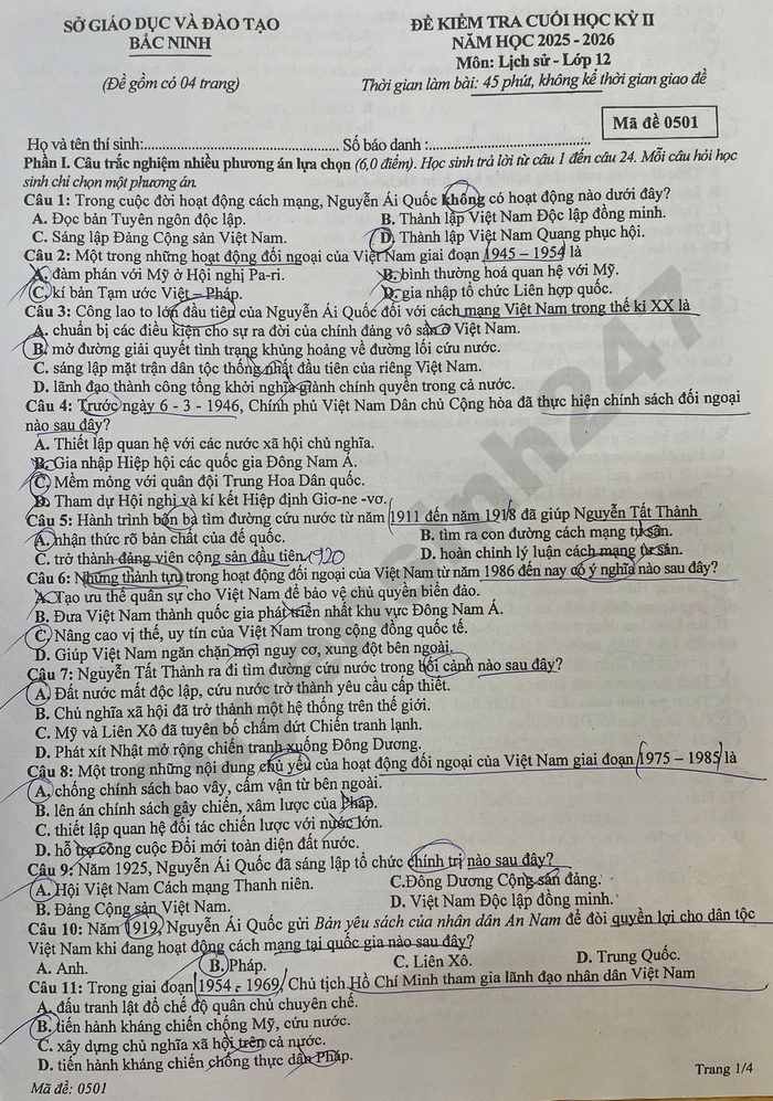 De thi hoc ki 2 nam 2026 lop 12 mon Su - So GD Bac Ninh