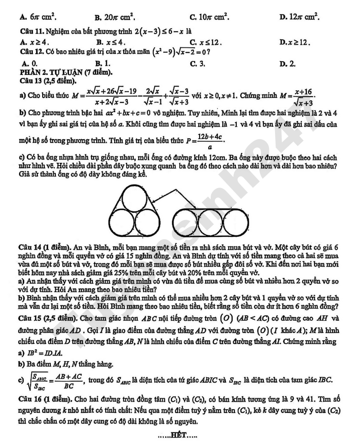 De thi thu vao lop 10 mon Toan 2026 lan 2 - THPT chuyen DHSP Ha Noi