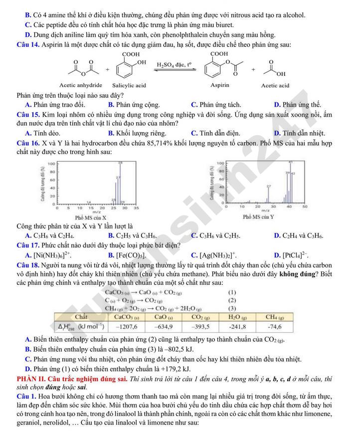 De thi thu tot nghiep THPT 2026 mon Hoa - Cum truong Nam HY (lan 1)