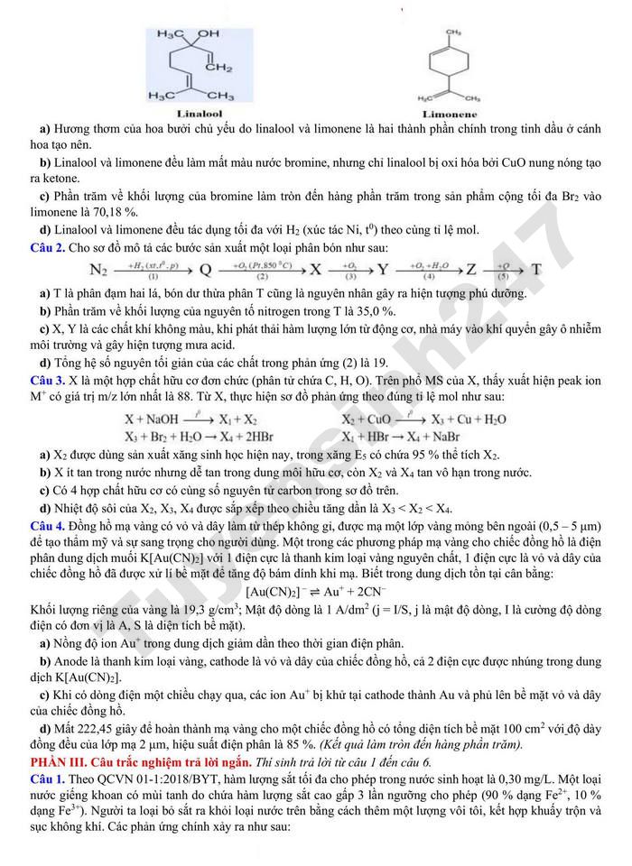 De thi thu tot nghiep THPT 2026 mon Hoa - Cum truong Nam HY (lan 1)