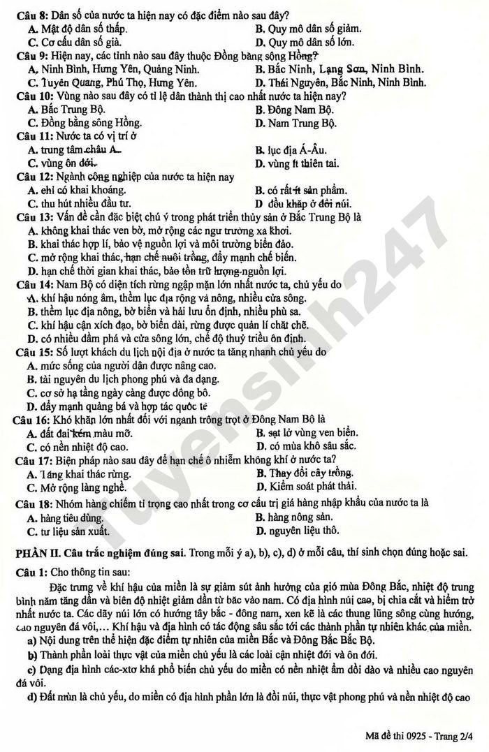 De thi thu tot nghiep THPT mon Dia 2026 dot 2 - Phu Tho