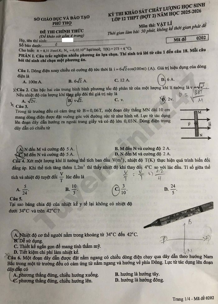 De thi thu mon Ly tot nghiep THPT 2026 - So GD Phu Tho dot 2
