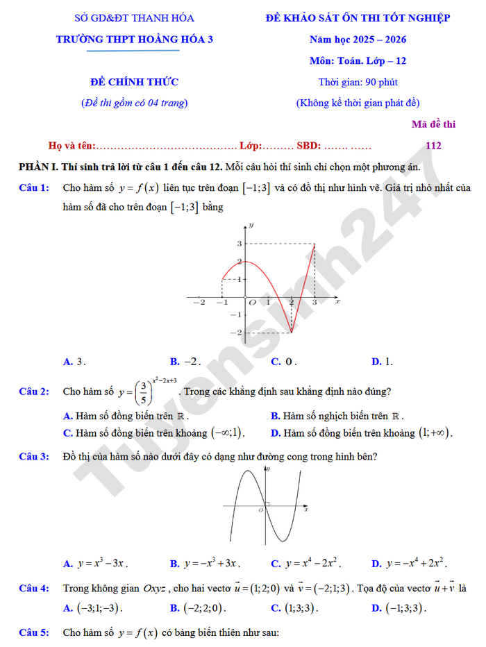 De thi thu mon Toan tot nghiep THPT 2026 - THPT Hoang Hoa 3 (co dap an)
