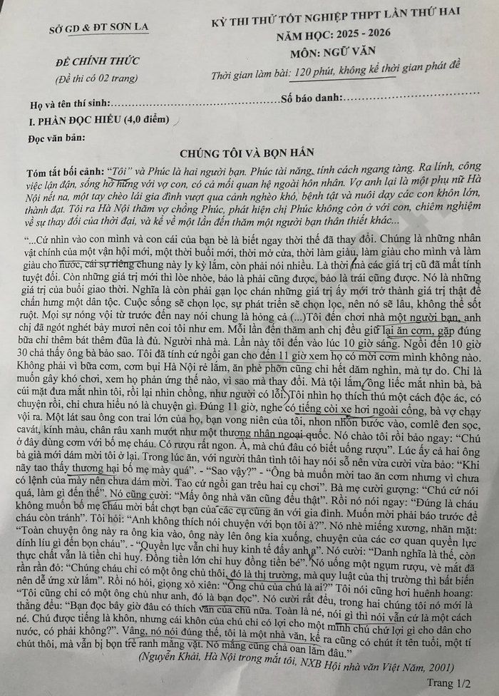 De thi thu tot nghiep THPT 2026 mon Van - So GDDT Son La (lan 2)