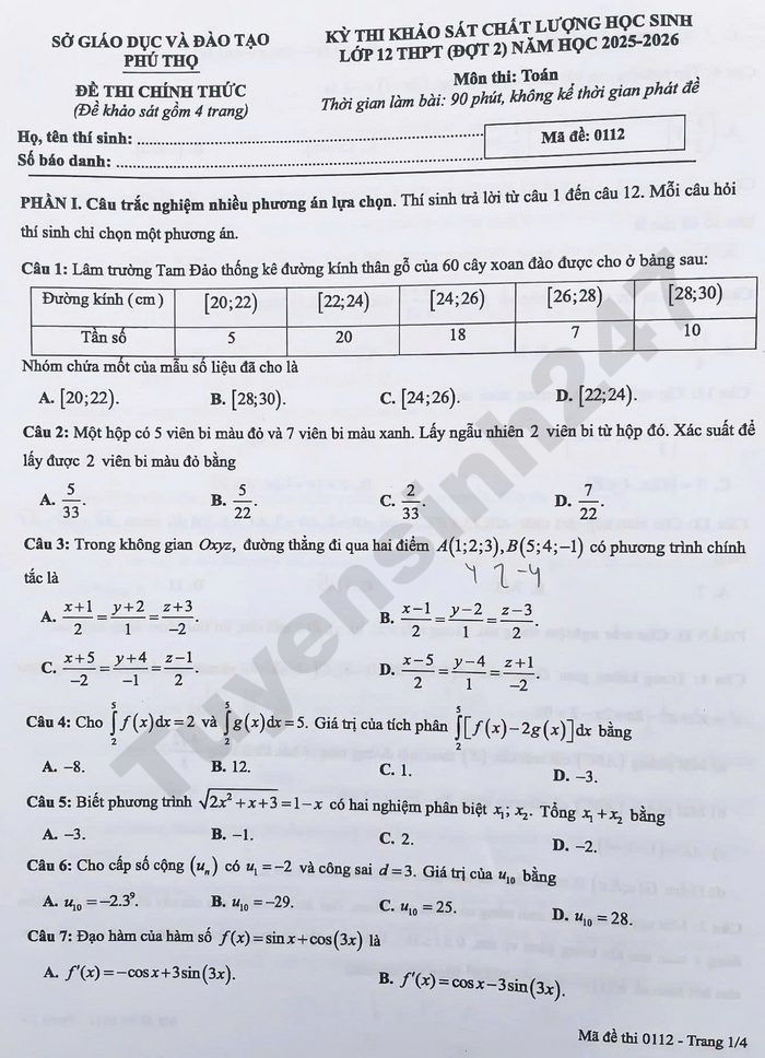 De thi thu mon Toan TN THPT 2026 dot 2 - So GD Phu Tho