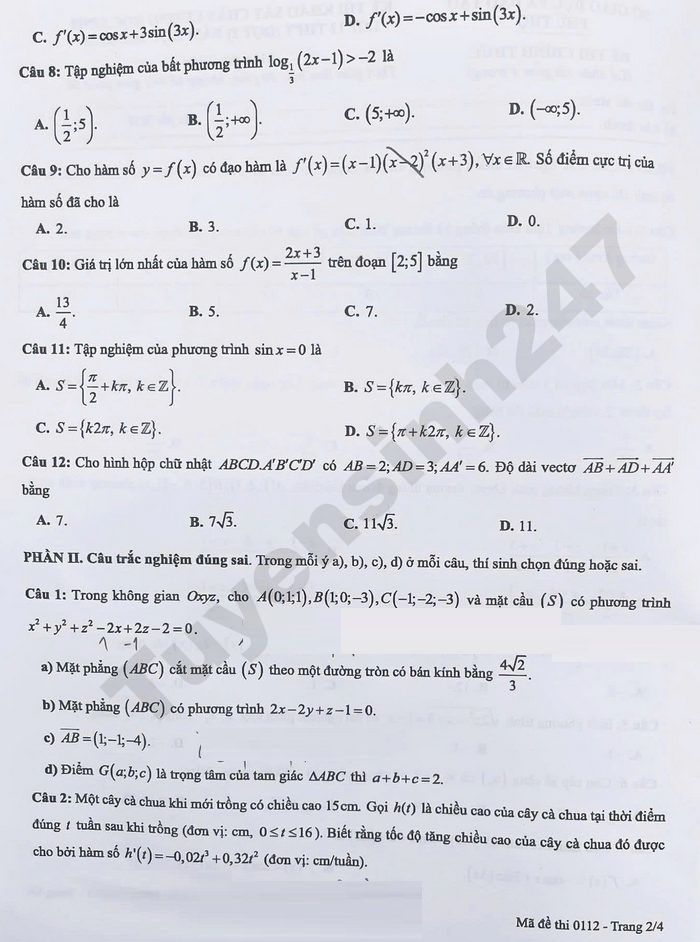 De thi thu mon Toan TN THPT 2026 dot 2 - So GD Phu Tho