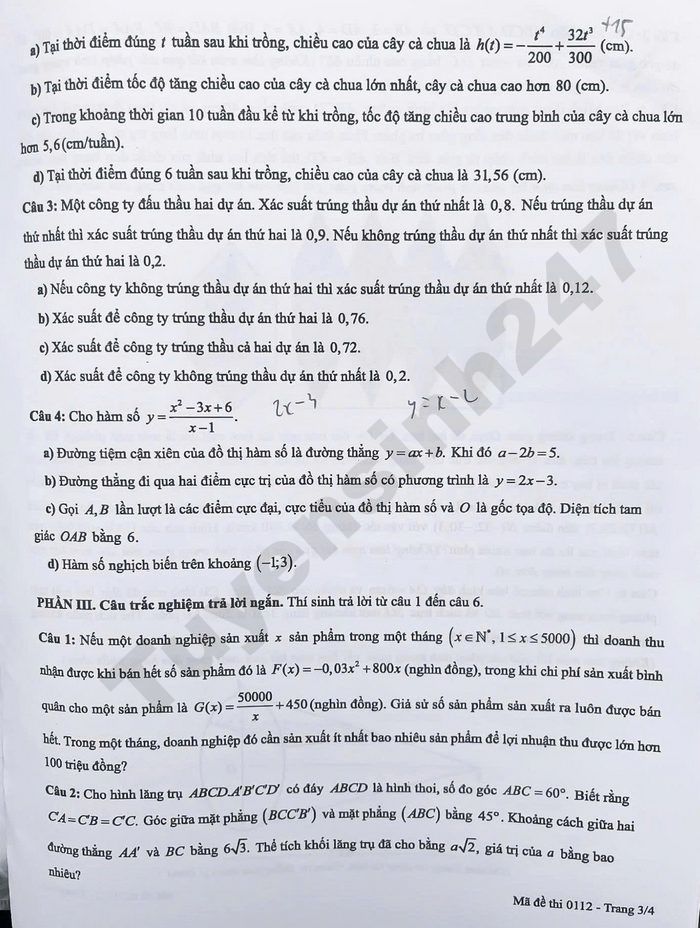 De thi thu mon Toan TN THPT 2026 dot 2 - So GD Phu Tho