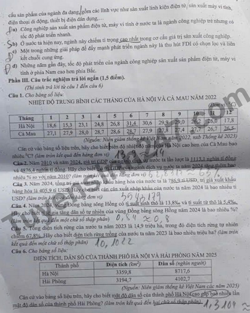 De khao sat mon Dia tot nghiep THPT - So GD Hai Phong nam 2026